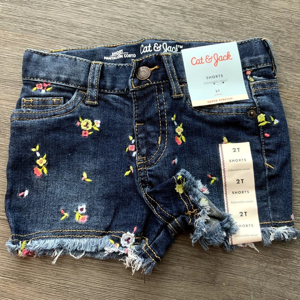 Girls' Floral Denim Shorts, NWT, 2T‎